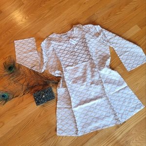 White & metallic gold 100% cotton lightweight tunic cover-up